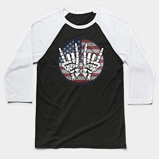 Skeleton Hands Devil Horns Rock USA Baseball T-Shirt